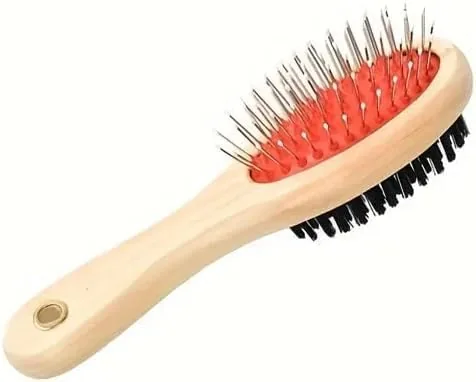 Wooden Grooming Brush for Dogs - Detangling Pins & Soft Bristles - Small
