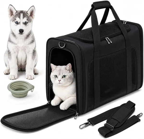 PALAMEA Portapiglioli per Gatti 55 x 40 x 23 cm - Grande Trasportino morbido e pieghevole per Gatti e Piccoli Cani fino a 12 kg - Miglior Affare
