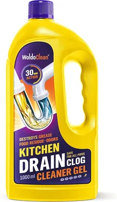 WoldoClean Küchendrainreiniger Gel 1000ml - Stark gegen Haare & Fett, Küchen- & Badezimmerdrainreiniger