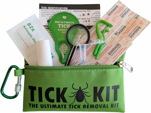 Tick Remover Kit for Humans, Cats, Dogs and Pets, Tick Removal Tools + Tick Crowbars & Tweezers w/Magnifying Glass + First Aid Bandages & Cleaning Wipes + Carabiner and The Ultimat