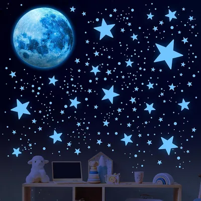 500 piezas Estrellas Luminosas para Habitación de Niños Pegatinas de Estrellas Lumniosas para Habitación Luna y Estrellas