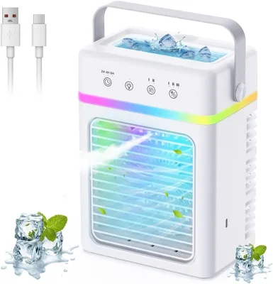 Aire Acondicionado Portátil de 900ML - Mini Refrigerador de Aire con Reserva Anti-Derrame, 3 Intensidades y 3 Modos de Nebulización, Temporizador 2/4/6H