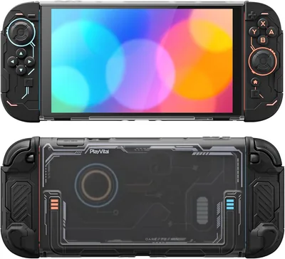 Funda Protectora Playvital para Nintendo Switch 2, Carcasa Rígida Dockable con Grips de Silicona Antideslizante y Ergonómica