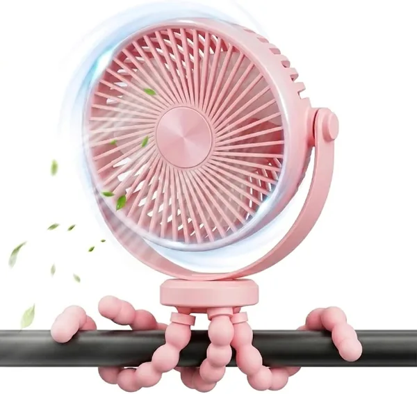 Ventilatore Mini Portatile per Passeggini, Ventilatore Silenzioso USB con Supporto Regolabile, Rotazione 360°, 3 Velocità, 2000mAh per Bambini