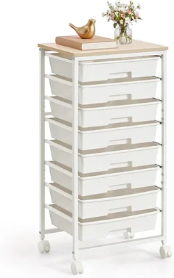 VASAGLE 8 Drawer Rolling Cart Wood Top Storage Trolley - Best Deal