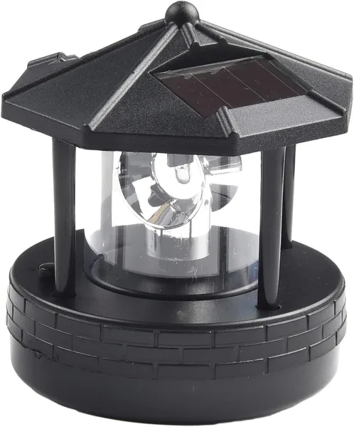 Solar Rotating Lighthouse, 360° Rotatable Waterproof LED Solar Light for Outdoor - Decorative Lighthouse for Street Light for Lawn, Yard, Patio (Black)