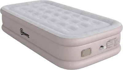 Matelas gonflable Outsunny, Lit simple, Pompe électrique intégrée, Surface fourrée, Imperméable 5000 mm, Sac de transport, Facile à