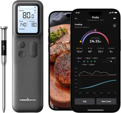 ThermoMaven Smart Bleutooth Wireless Meat Thermometer, Standalone Base, WiFi Unlimited Range, NIST C