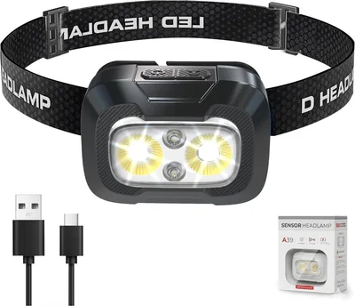 Lampara de Cabeza Recargable A39 con Sensor de Movimiento, 500 Lúmenes, 3 Luces y 8 Modos IP55 - 10% Off
