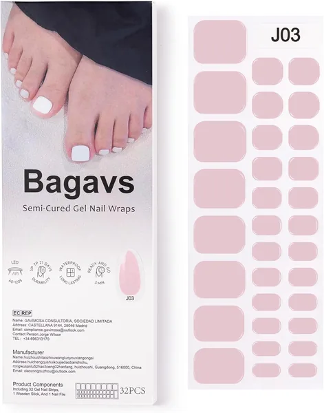 Bagavs Strisce Adesive Unghie Gel UV Piedi 32 PCS Rosa Pedicure Semi Indurite Effetto Gel Lucido