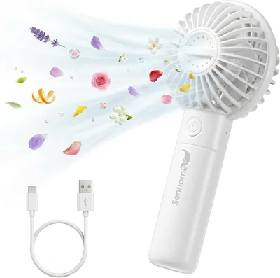 Ventilatore Portatile Senhome Ricaricabile - Comparto per Aromaterapia con Cartuccia di Cotone per Oli Essenziali - 3 Velocità, 1200 mAh Ba