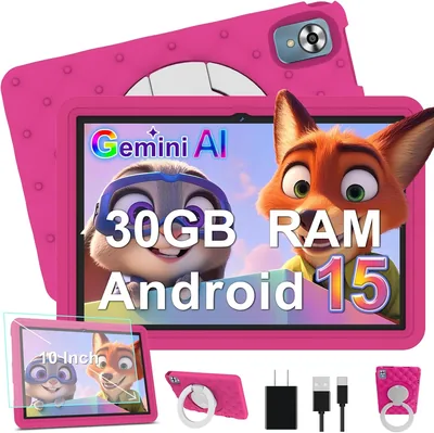 Tablette DMOAO pour enfants 30 Go RAM, Android 15 et Widevine L1, rose rouge - 57% de réduction