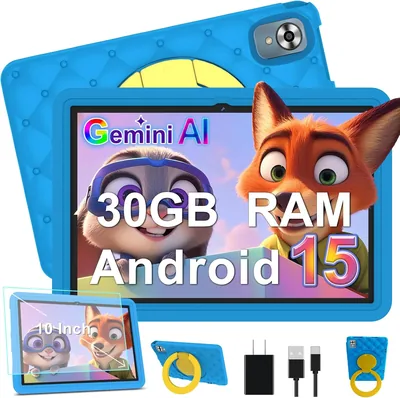 DMOAO Tablette Enfants 10 Pouces Android 15 avec 30Go RAM (TF 2To), 5G WI-FI 6, Widevine L1, Contrôle Parental, 8-Core