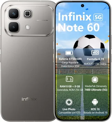 Infinix Celular Note 60: 8GB+8GB RAM, 256GB ROM, 6.78' AMOLED, 144Hz, 6150mAh, Carga Rápida 30W - 100% Off