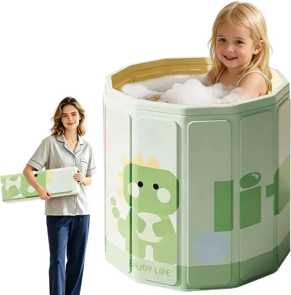 Kingbar Vaso da Bagno per Neonati Pieghevole, Ideale dai 0 ai 5 Anni, con Plug di Scarico, Verde - Best Deal