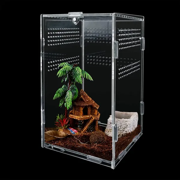 Caja de Alimentación de Insectos 12 x 12 x 20 cm, Estuche Acrílico Transparente de 360° para Reptiles, Terrarios para Arañas, Rana y Escorpiones - Mejor Oferta
