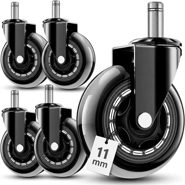 Ediesi, Silicone Office Chair Wheels (Set of 5) - Silent and Smooth Swivel Wheels - Universal Replacement 11 x 22 mm