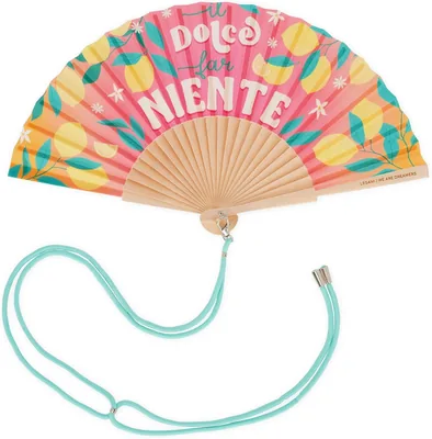 Legami - ¡Que Calor! Ventilatore Pieghevole, Tema Sweet Far Nothing, Lanyard Regolabile e Rimovibile, Poliestere, Manico in Legno