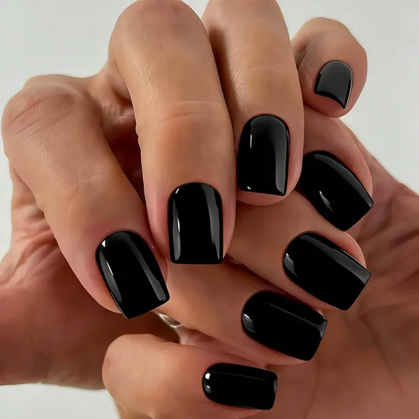 KQueenest Schwarz Press on Nails Kurz Eckig