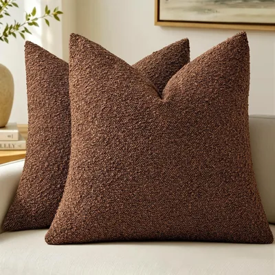 MIULEE Chestnut Brown Boucle Pillow Covers 18x18 Inch