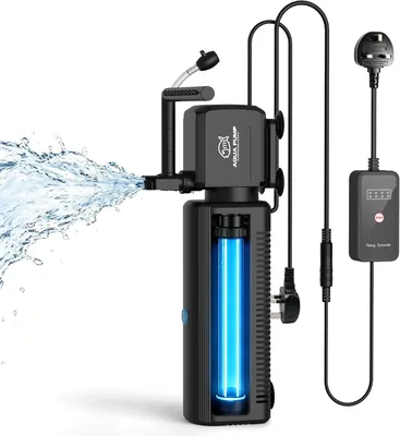 ITIY Aquarium Filter 4-in-1 Fish Tank U-V Light Filter with Timer, Internal Aquarium Pump with Oxyge