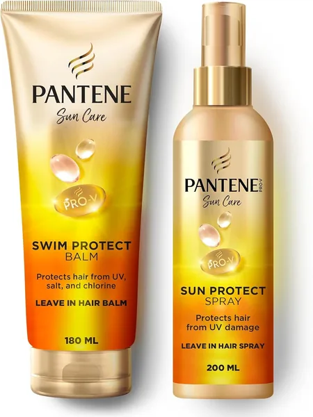 Pantene Sun Care Sun Protect Leave-In Hair Spray + Swim Protect Leave-In Hair Balm, Sparkling Fresh Scent, Protects Hair from UV Damage, Salt & Chlorine, 200ml + 180ml, Pack of 1