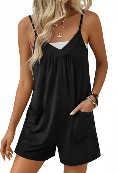 Ekouaer Womens Summer Rompers 2026 Casual Sleeveless Floral Loose Shorts Overall Adjustable Jumpsuits with Pockets