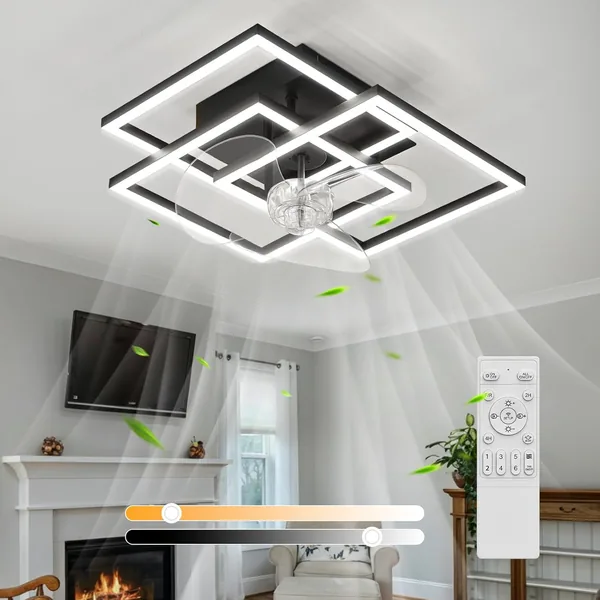 Ventilador de techo Homefire con luz silenciosa - Ventilador de techo LED lámpara regulable de 6 velocidades negro moderno