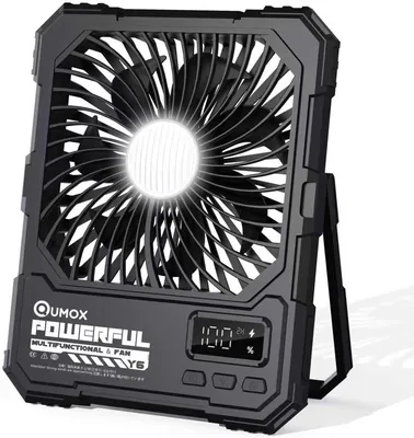QUMOX 20000mAh Ventilatore da Campeggio Ricaricabile con Luce LED, Telecomando, 100 Livelli di Velocità, Timer 2/4/6H, Gancio e Supporto, Portatile - Miglior Affare