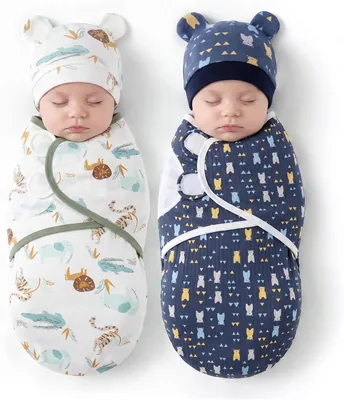 YUJWW Pack de 2 Mantas Envolventes para Recién Nacido, Bolsa de Dormir de Algodón Puro con Gorro de Oso, Ajustable para Bebés - Mejor Oferta