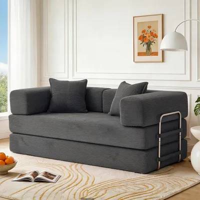 Sofa cama Vipbear 2 plazas, 160 cm de algodón corduroy premium, modular y versátil 5 en 1 con espuma de memoria de alta densidad