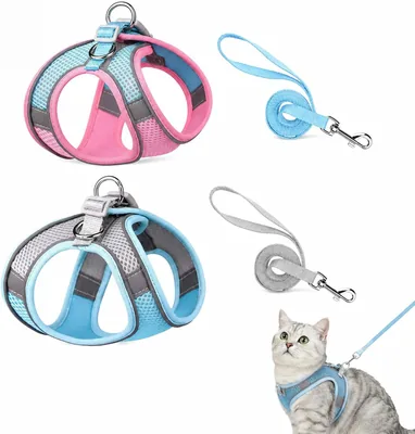 Pack de 2 Arneses para Perro y Gato con Correa de 1.5m, Pechera Transpirable Acolchada con Tiras Reflectantes, Chaleco