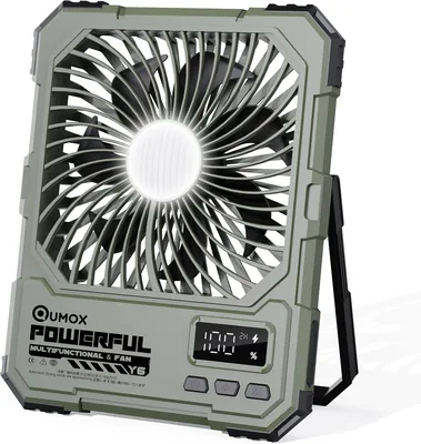 QUMOX 20000mAh Ventilatore da Campeggio Ricaricabile con Luce LED, Telecomando, 100 Livelli di Velocità, Timer 2/4/6 Ore, Gancio e Supporto, Portatile - Migliore Affare