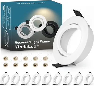 YindaLux Lot de 10 Cadres Spot Encastrable GU10 Blanc Orientable 45° Cadre Aluminium 230V avec Douille GU10 Ø84mm Découper