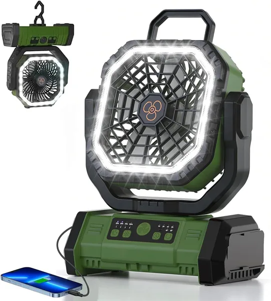VolyCyrenic Camping Portable Fan, 20000mAh Rechargeable Battery Powered Fans with LED Light for Tent