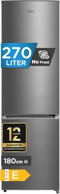 Midea 270 L Kühlschrank mit Gefrierschublade (-24 °C), Gesamtnofrost, 180 cm, 41 dB | 199 L Kühl- und 71 L Gefrierfach, Doppelter