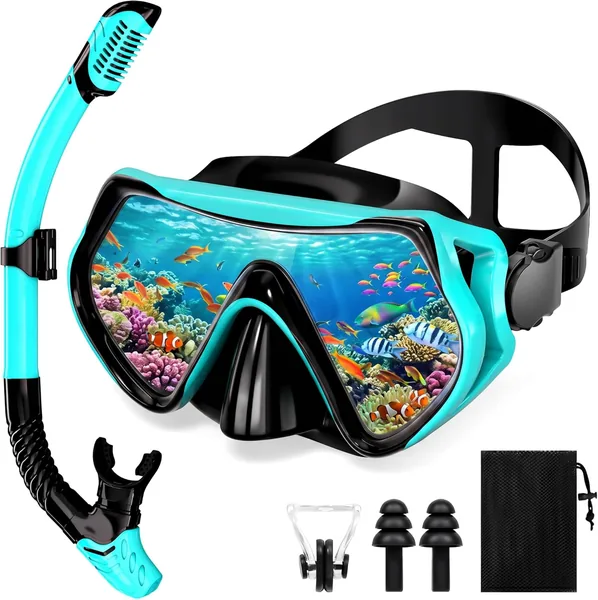 Maschera da Snorkeling SUNTRIVA 180° Panoramica con Maschera e Snorkel, Anti-Nebbia e Anti-Perdita, Set per Immersioni Regolabile