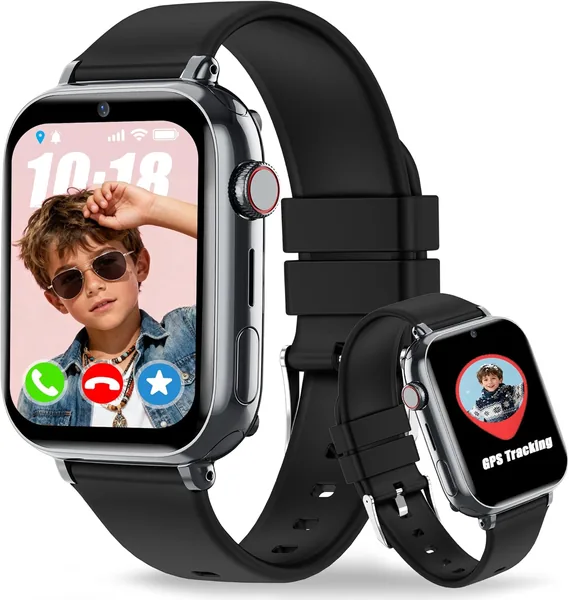 pmstuy 4G Smart Watch GPS pour Enfants, Tracker d'Enfants avec Appel Vidéo SOS Jeux de Mode Classe Téléphone Montre