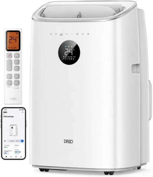 DREO AC318S 2,5L/h 3-in-1 Mobile Air Conditioner sans drainage pour salle de bain ou bureau, avec kit fenêtre et app et contrôle vocal