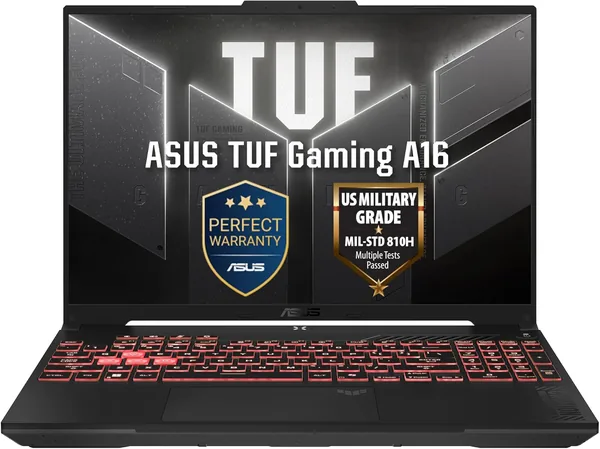لابتوب ASUS TUF Gaming A16 (رمادي ميكانيكي) | شاشة 16 بوصة فائقة الدقة (1920x1200) بمعدل تحديث 144 هرتز، معالج AMD Ryzen 7 1700، بطاقة NVIDIA RTX4050 6 جيجابايت، 16 جيجابايت ذاكرة وصول عشوائي