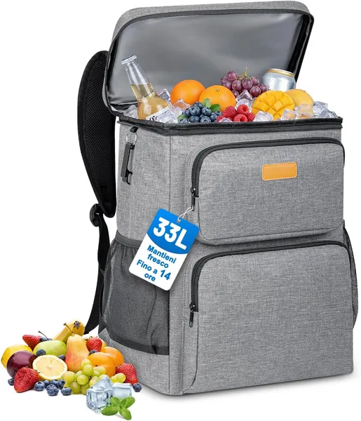 SUNTRIVA Thermal Backpack 33L Insulated Lunch Backpack Waterproof Cooler Bag Large Portable Picnic Backpacks for Barbecue Beach Outdoor Activities Grey