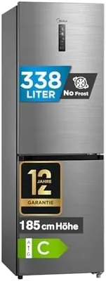 Midea 338L Kühlschrank mit Gefrierschrank, 185 cm, Dual-Inverter-System, Keine Frostbildung | Dual-Inverter, MultiAirflow, SuperKühlen, 180° Drehbar