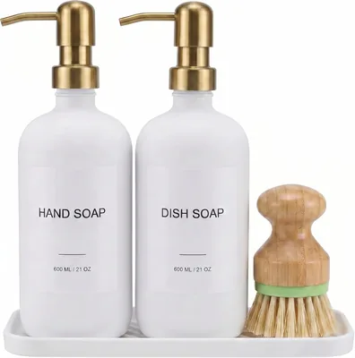 Hand & Dish Soap Dispenser Set with Brush - 600ml PET Bottle