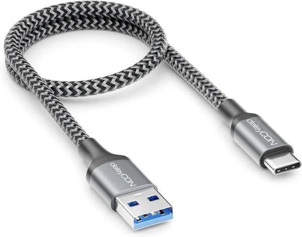 DeleyCON 0.3m USB-A till USB-C Kabel 3.0 Kort 5Gbps - Laddakabel Data kabel - för Smartphone iPhone 17 16 iPad Galaxy S26 Best Price