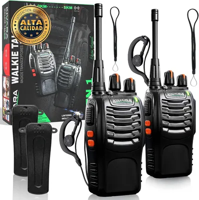 KIVARA® Super Pack: Radio Portátil Profesional de Largo Alcance 5 km + 2 Pinzas + Clip de Cinturón | Walkie Talkie