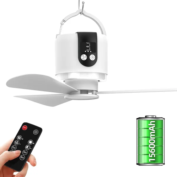 YISUN Ventilatore da Campeggio con Luce LED,15600 mAh Ricaricabile USB,Portatile con Telecomando,Timer,3 Velocit