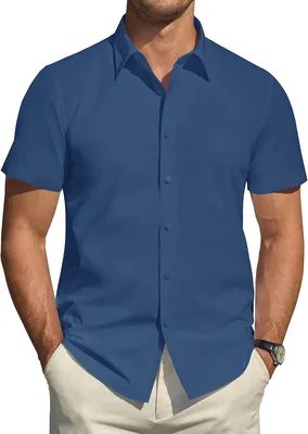 Men's Short Sleeve Dress Shirts Stretch Stain Shield