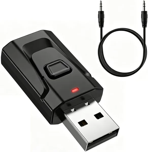Adaptador USB Bluetooth 5.0 con Jack 3,5 mm, 2 en 1 Transmisor y Receptor de Audio Estreo Inalámbrico para TV, PC, Coche