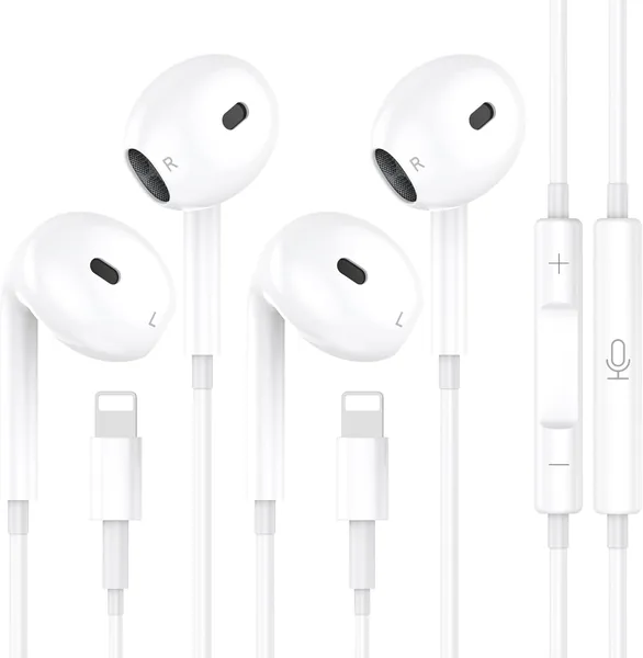 2 Pack Écouteurs Filaires pour iPhone, [Certifié MFi] Écouteurs Intra-Auriculaires, Casque Antibruit Stéréo HiFi avec Micro