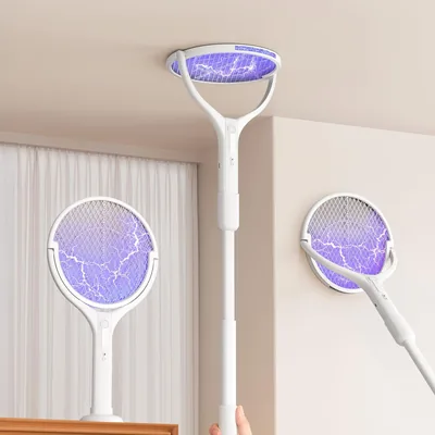 BKXCHA Elektrische Fliegenklatsche Extra Stark 4000 V mit Verlängerbarem Stiel & Drehendem Kopf, 1800 mAh 2-in-1 Moskito- Killer